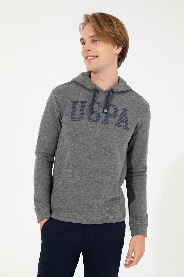 Erkek Antrasit Melanj Kapüşonlu Basic Sweatshirt - 50257164030