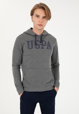 Erkek Antrasit Melanj Kapüşonlu Basic Sweatshirt - 50257164030