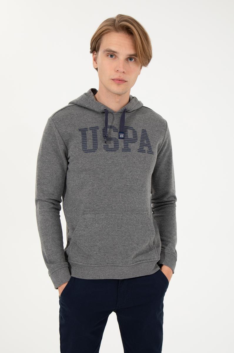 Erkek Antrasit Melanj Kapüşonlu Basic Sweatshirt