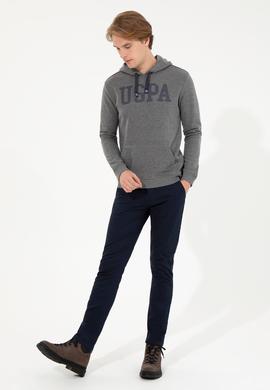 Erkek Antrasit Melanj Kapüşonlu Basic Sweatshirt - 50257164030