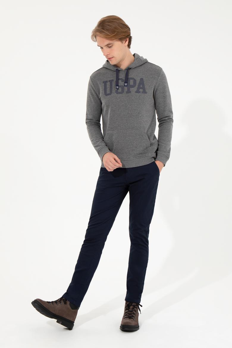 Erkek Antrasit Melanj Kapüşonlu Basic Sweatshirt - 50257164030