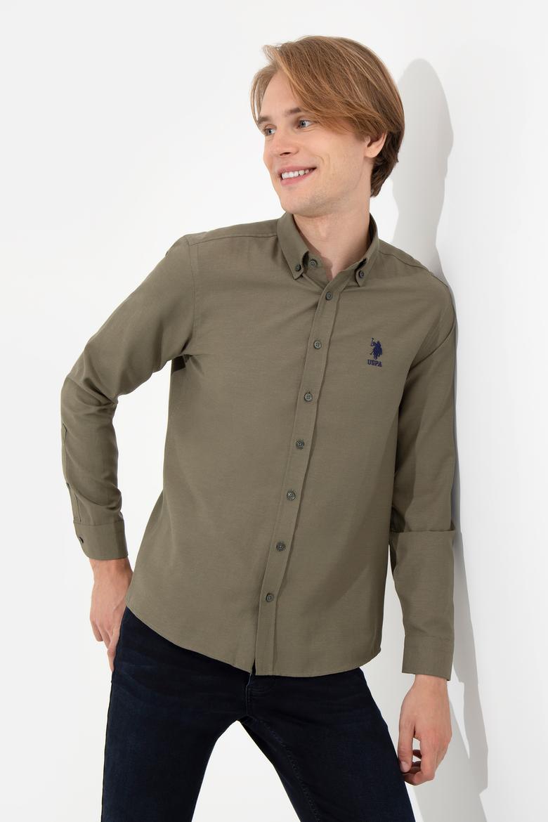 Erkek Haki Uzun Kollu Basic Gömlek - 50262534046