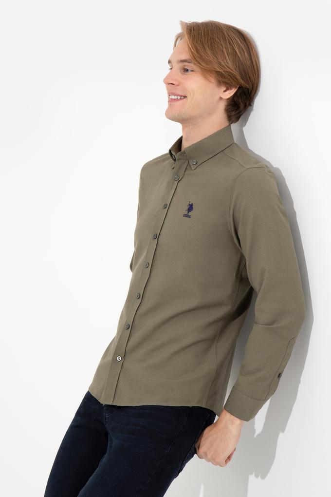 Erkek Haki Uzun Kollu Basic Gömlek