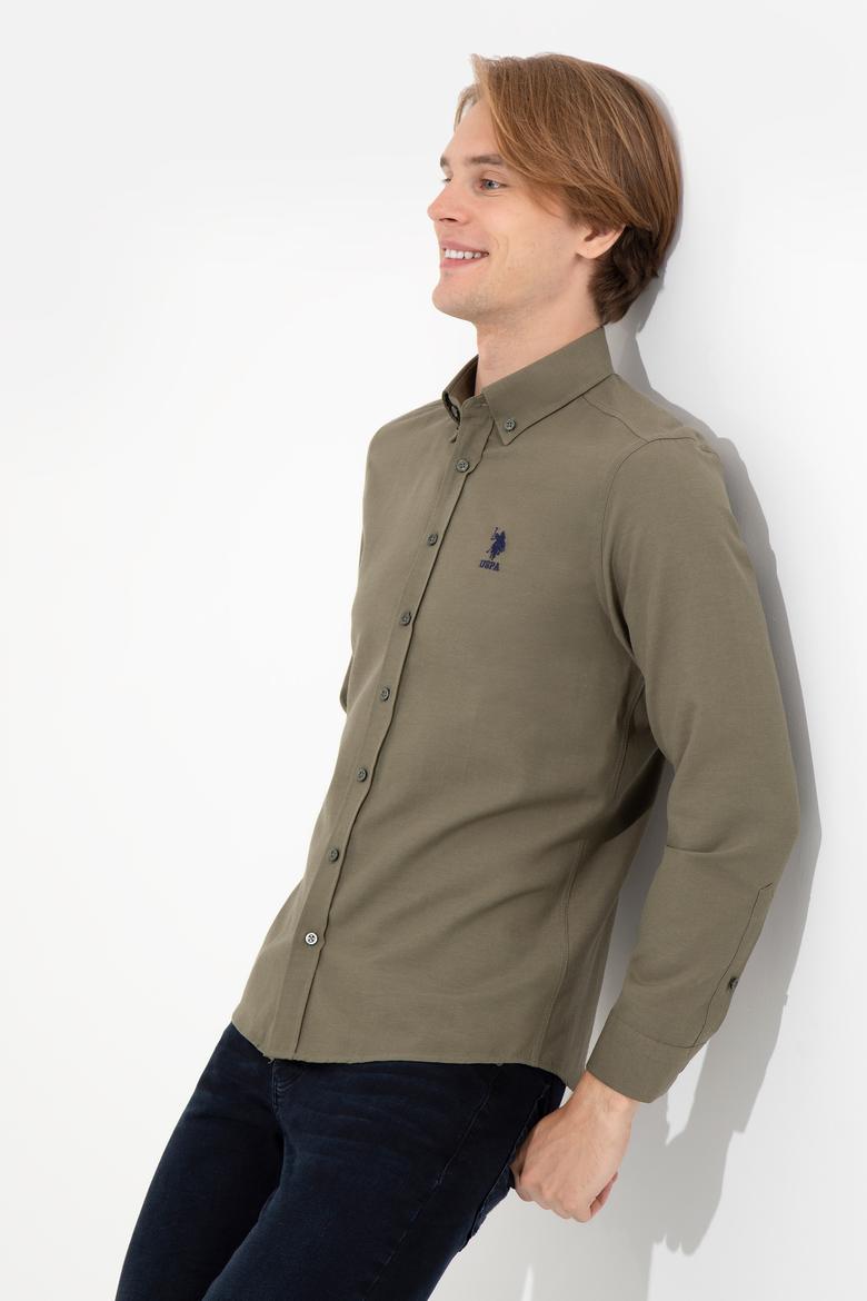 Erkek Haki Uzun Kollu Basic Gömlek
