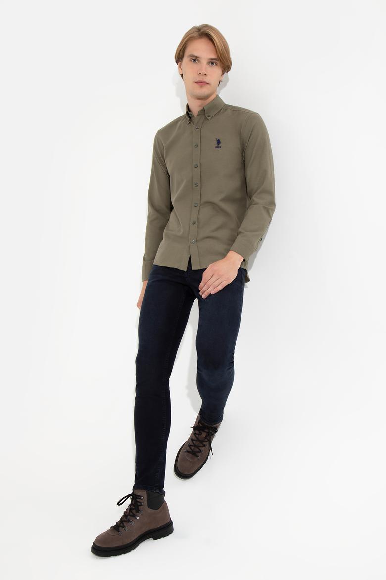 Erkek Haki Uzun Kollu Basic Gömlek - 50262534046