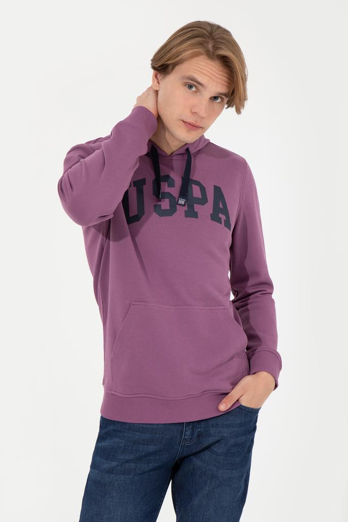 Erkek Menekşe Kapüşonlu Basic Sweatshirt