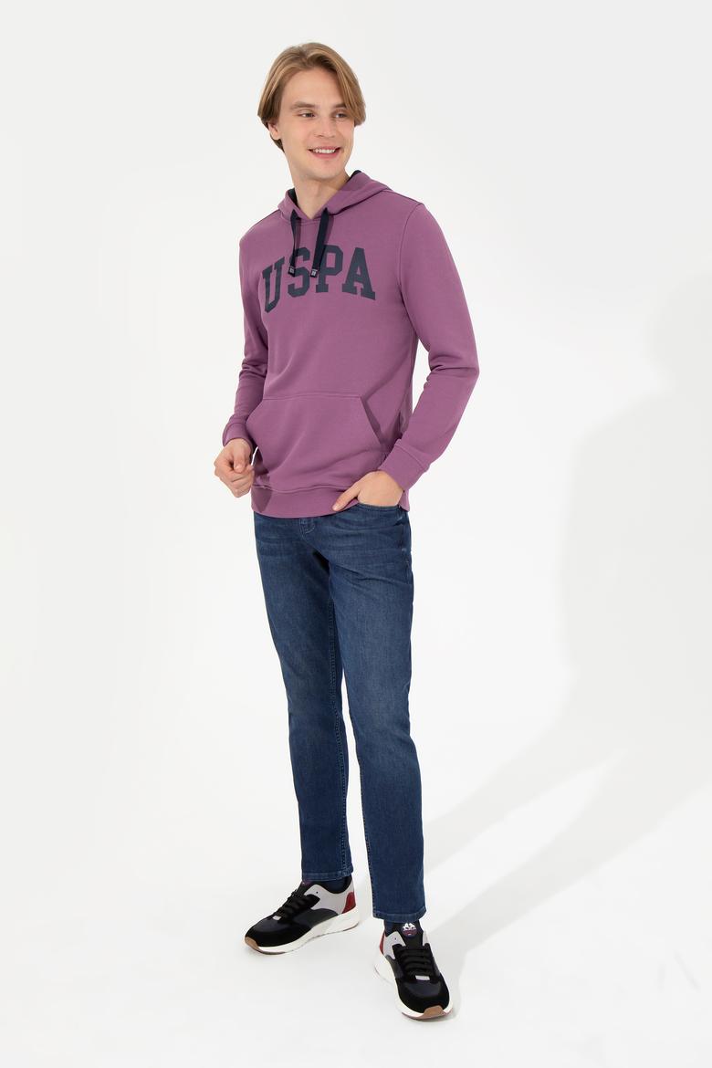 Erkek Menekşe Kapüşonlu Basic Sweatshirt - 50257173071