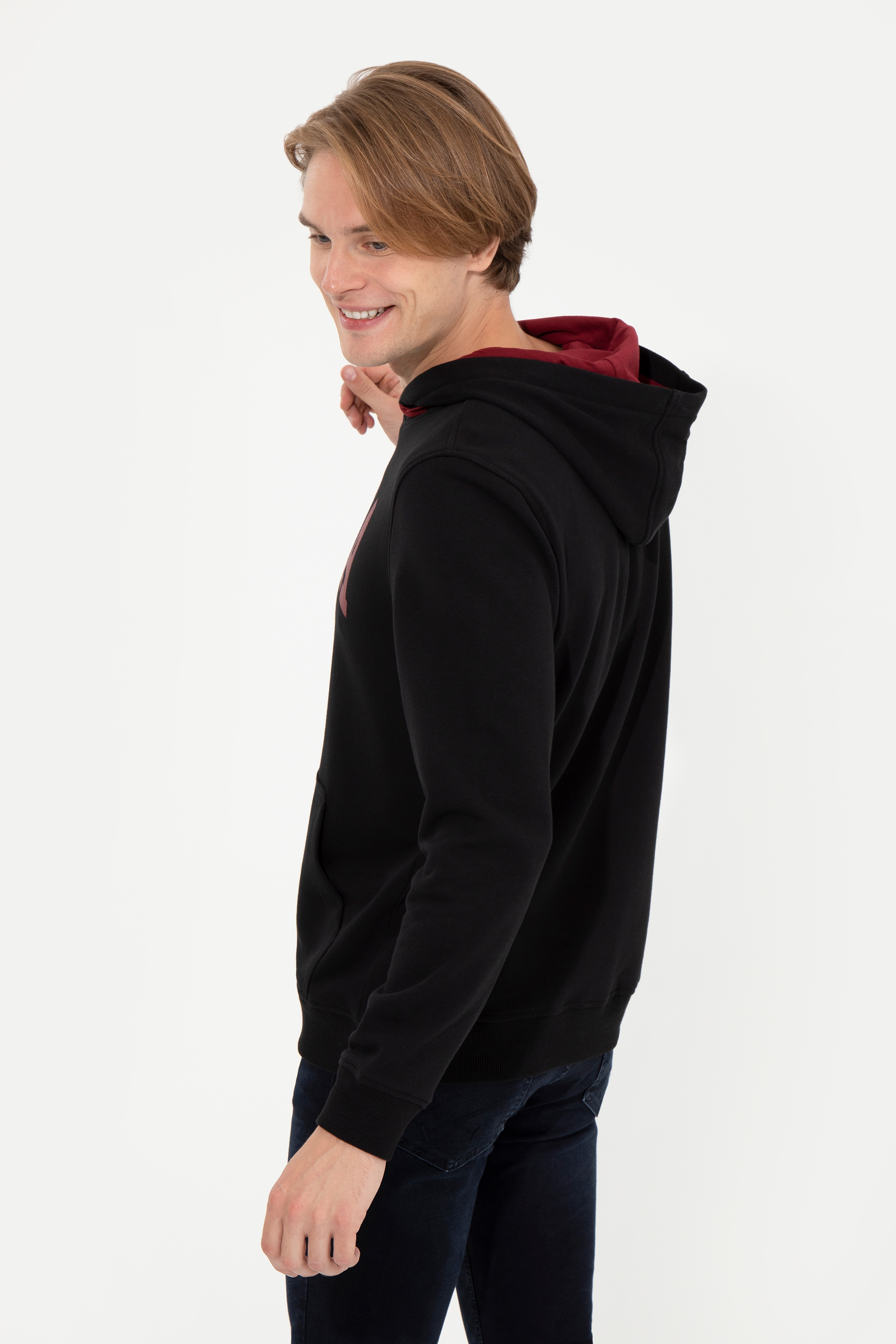 Erkek Siyah Kapüşonlu Basic Sweatshirt - Image 5