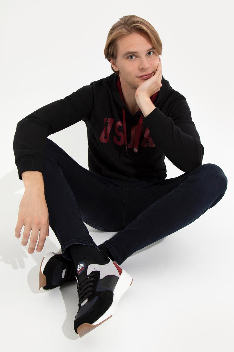 Erkek Siyah Kapüşonlu Basic Sweatshirt