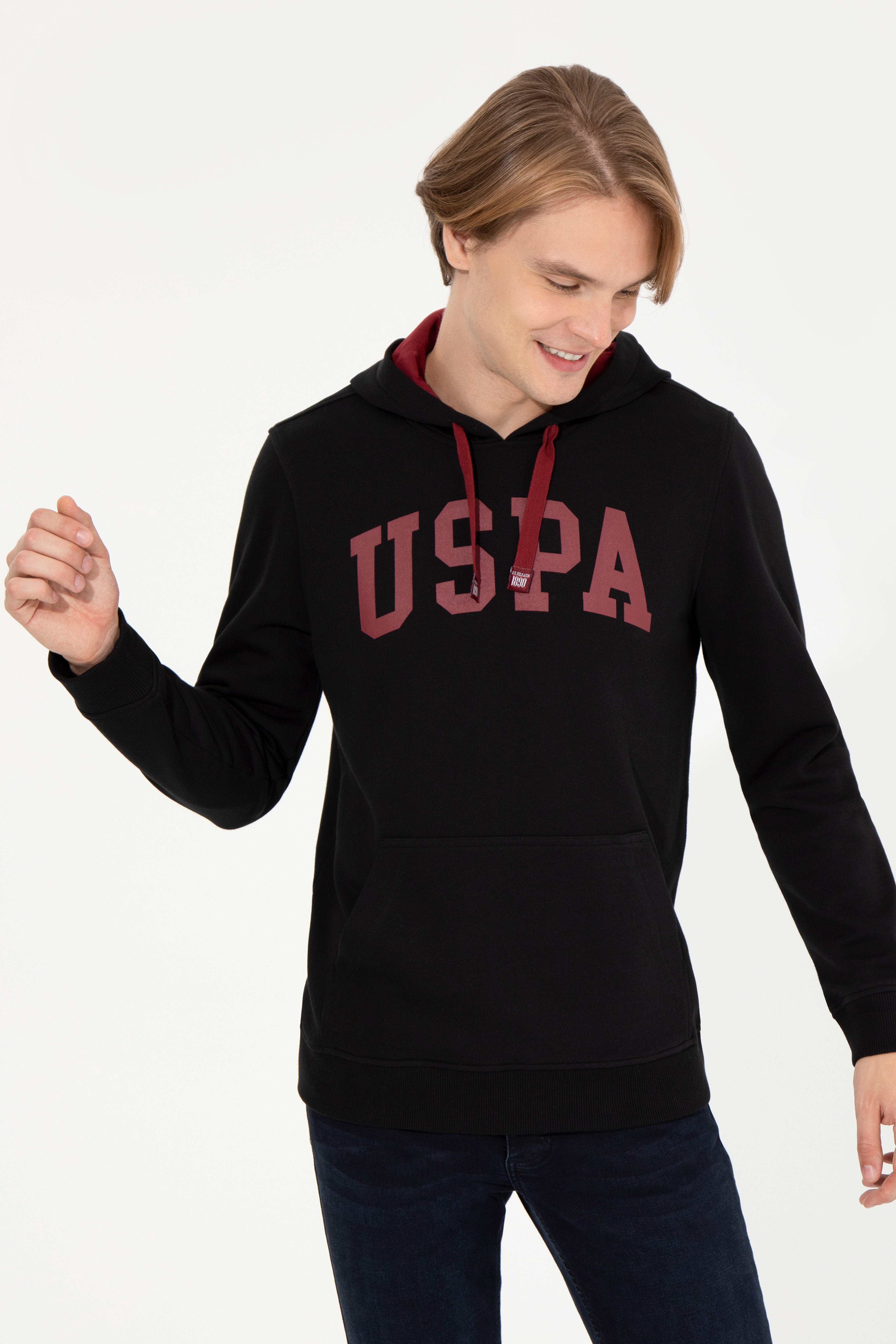 Erkek Siyah Kapüşonlu Basic Sweatshirt - Image 3