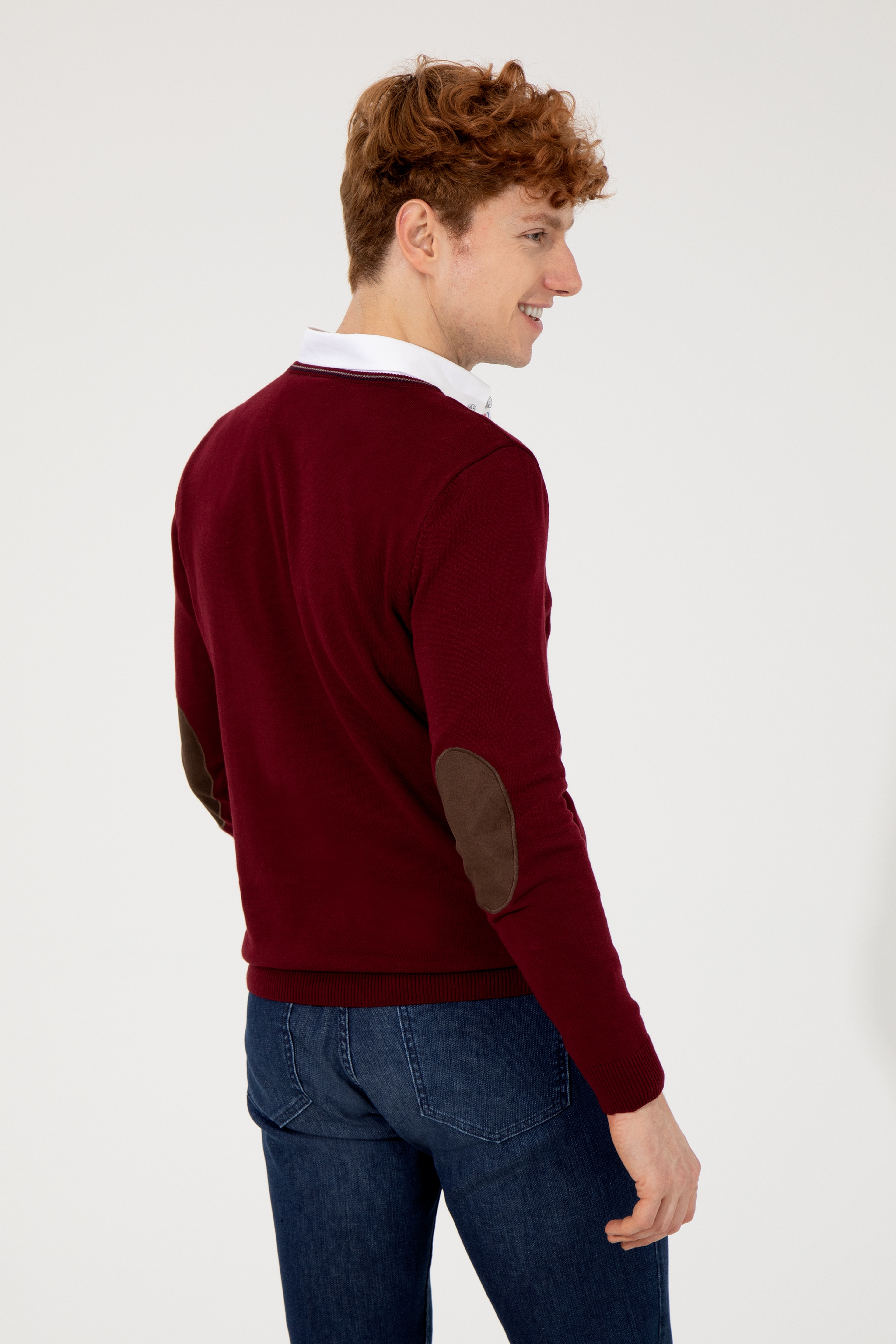 Erkek Bordo V Yaka Basic Triko Kazak - Image 5