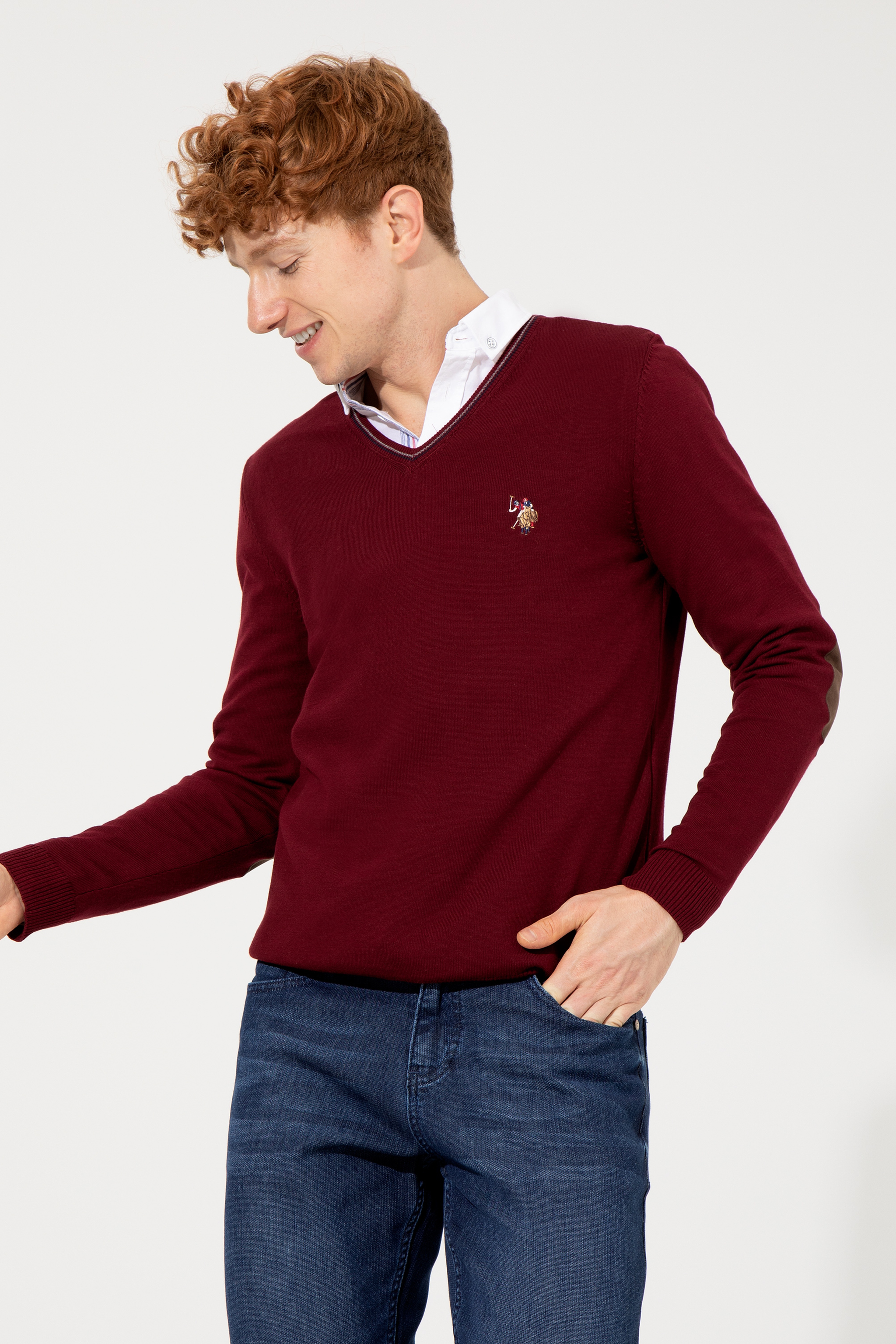 Erkek Bordo V Yaka Basic Triko Kazak - Image 3
