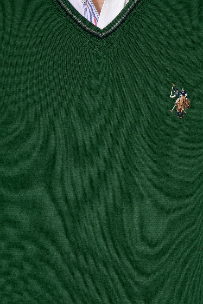 Erkek Yeşil V Yaka Basic Triko Kazak - 50251886062