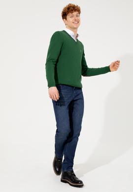 Erkek Yeşil V Yaka Basic Triko Kazak - 50251886062