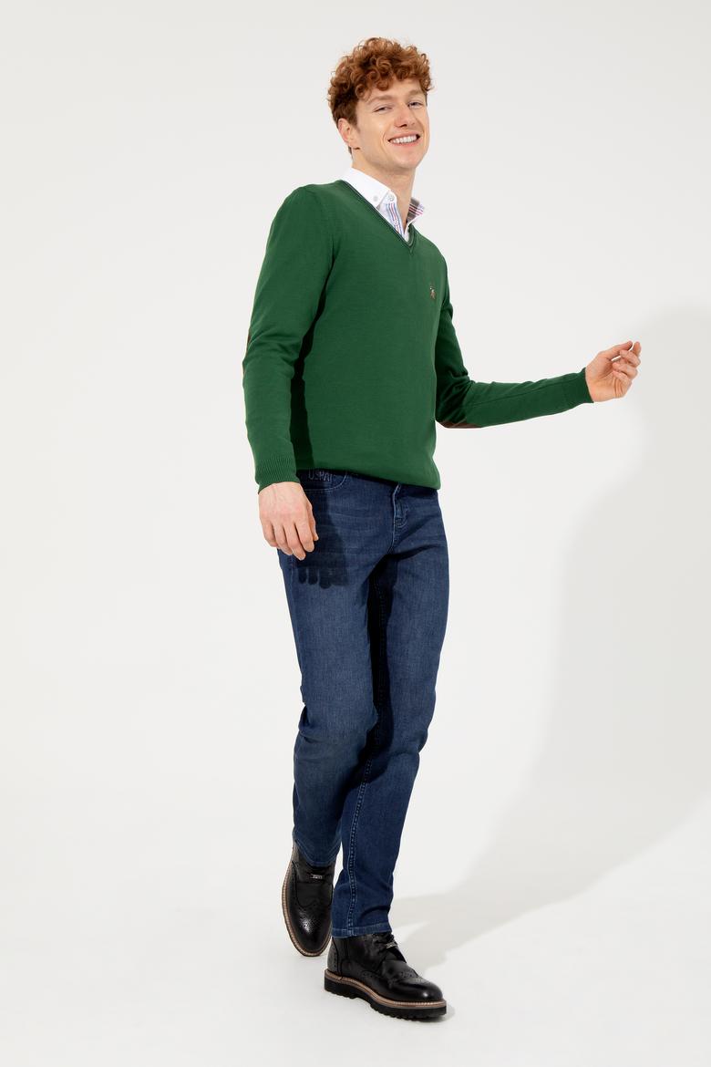 Erkek Yeşil V Yaka Basic Triko Kazak - 50251886062