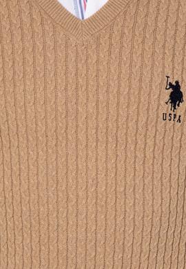 Erkek Camel Melanj V Yaka Basic Triko Kazak - 50253444034