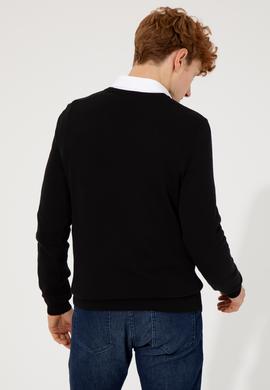 Erkek Siyah V Yaka Basic Triko Kazak - 50253444015