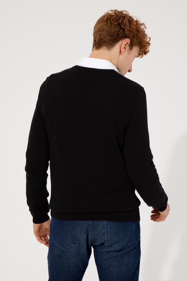 Erkek Siyah V Yaka Basic Triko Kazak - 50253444015