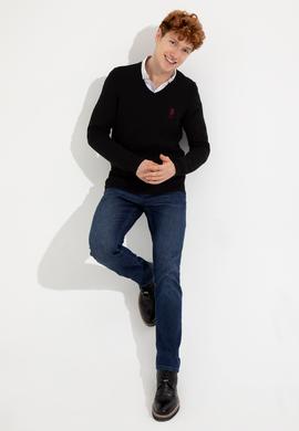 Erkek Siyah V Yaka Basic Triko Kazak - 50253444015