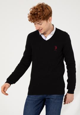 Erkek Siyah V Yaka Basic Triko Kazak - 50253444015