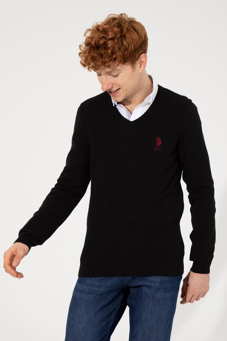 Erkek Siyah V Yaka Basic Triko Kazak - 50253444015