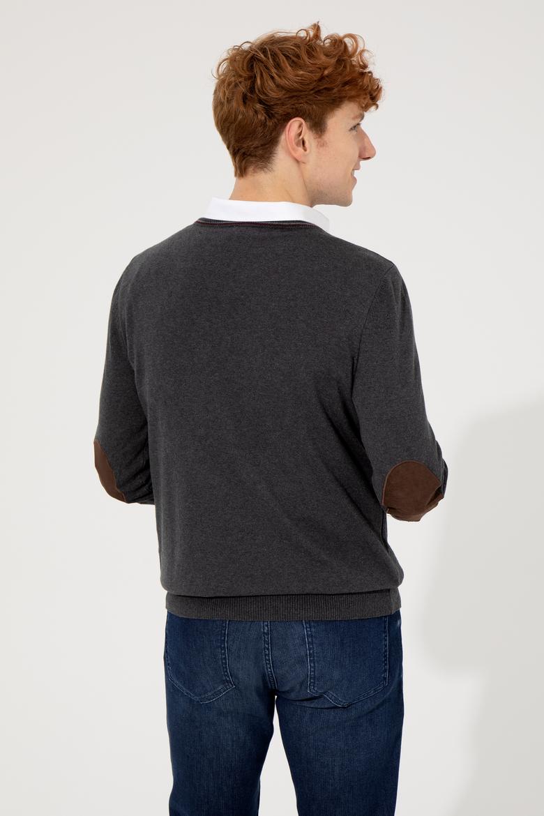 Erkek Antrasit V Yaka Basic Triko Kazak - 50251886026