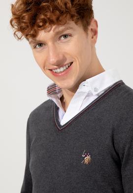 Erkek Antrasit V Yaka Basic Triko Kazak - 50251886026