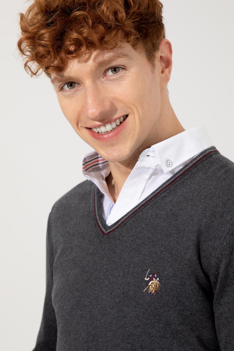 Erkek Antrasit V Yaka Basic Triko Kazak - 50251886026