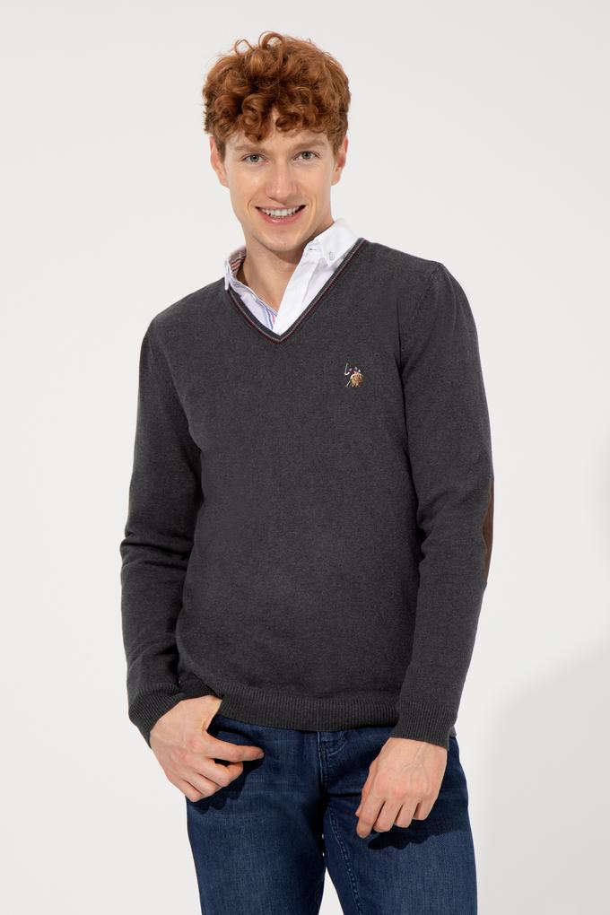 Erkek Antrasit V Yaka Basic Triko Kazak