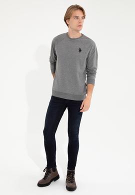 Erkek Antrasit Melanj Bisiklet Yaka Basic Sweatshirt - 50257289060