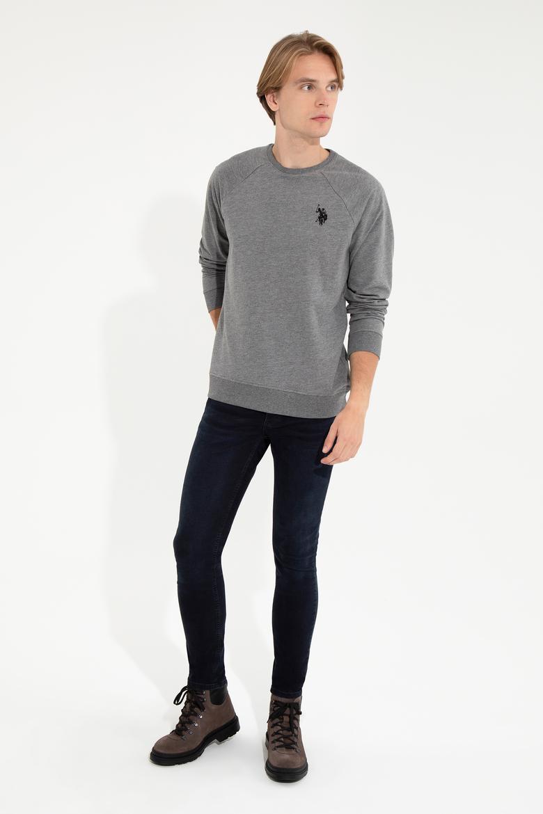 Erkek Antrasit Melanj Bisiklet Yaka Basic Sweatshirt - 50257289060
