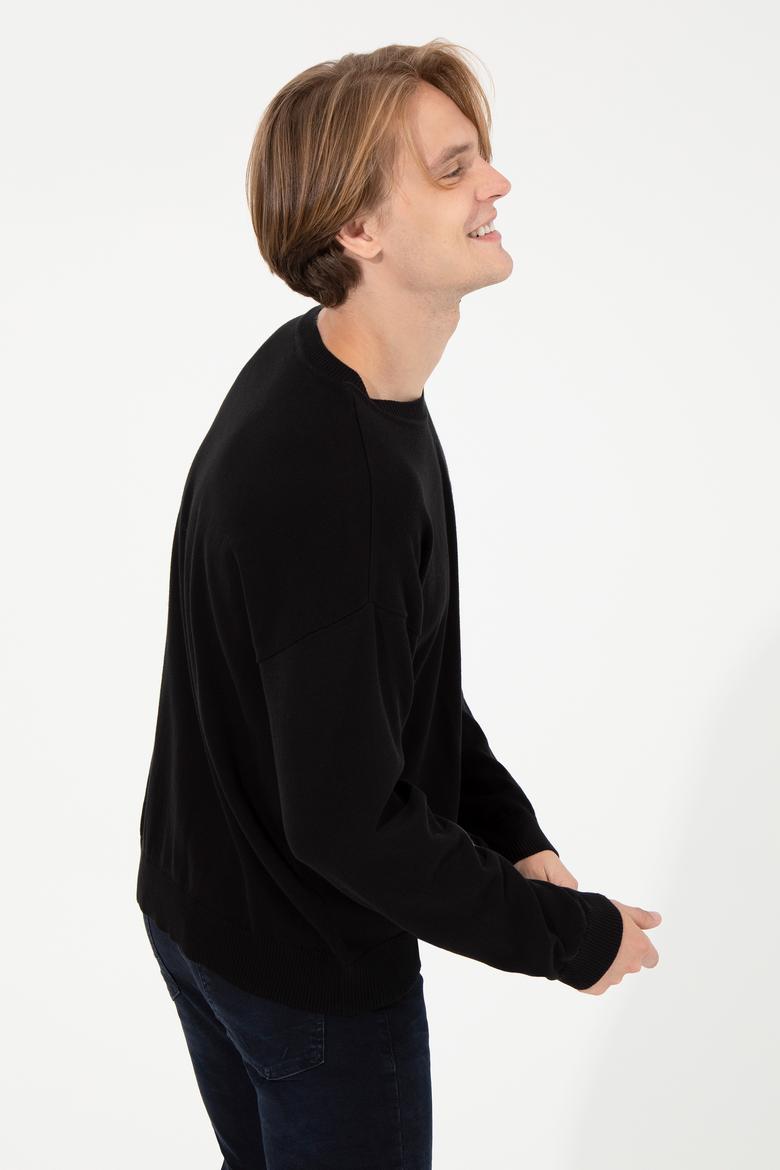 Erkek Siyah Bisiklet Yaka Triko Kazak - 50258306016