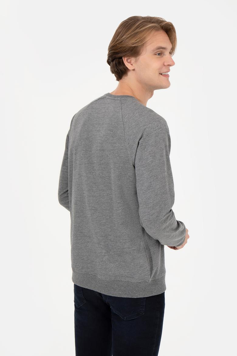 Erkek Antrasit Melanj Bisiklet Yaka Basic Sweatshirt - 50257289060