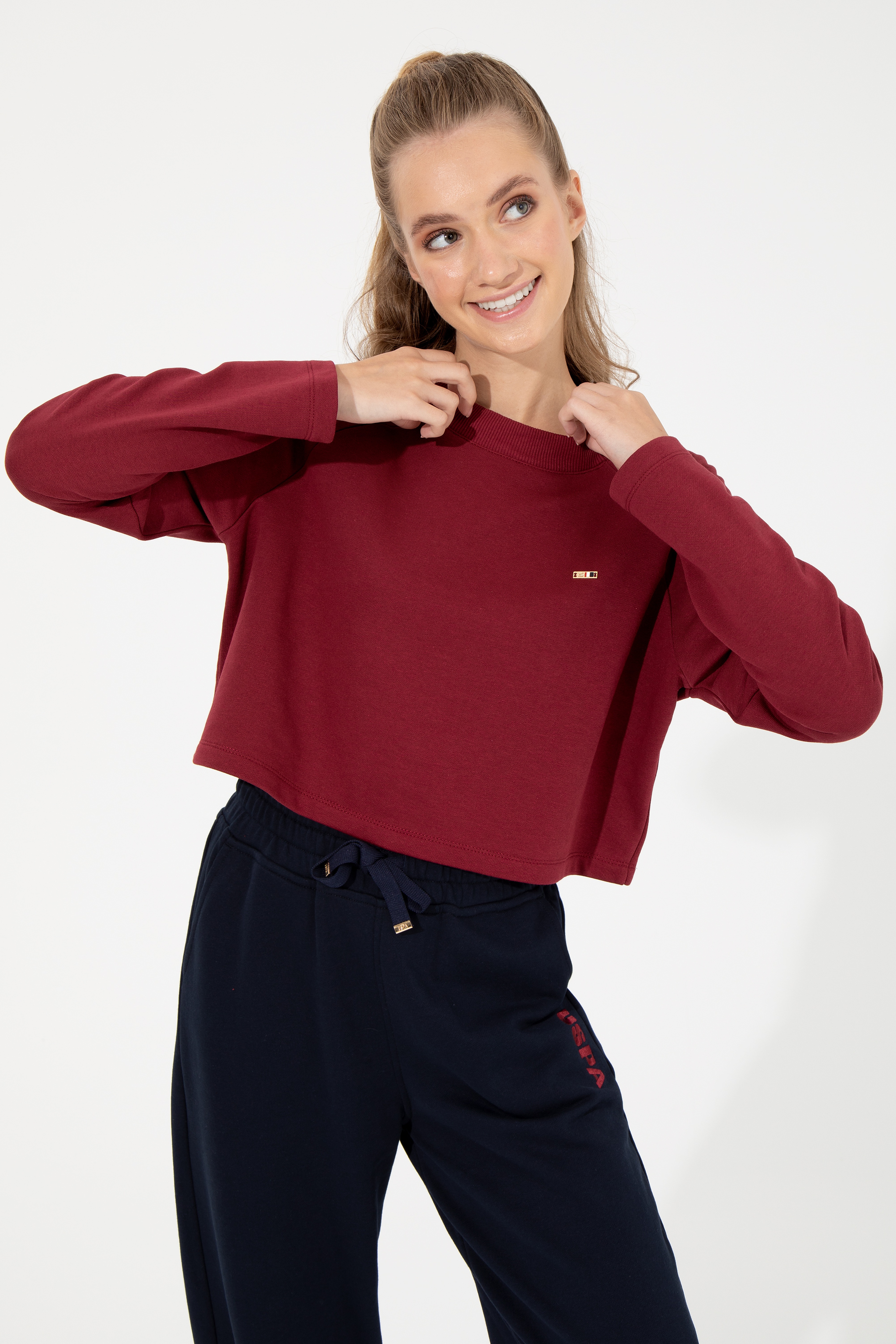 Kadın Vİşne Bisiklet Yaka Sweatshirt - Image 1