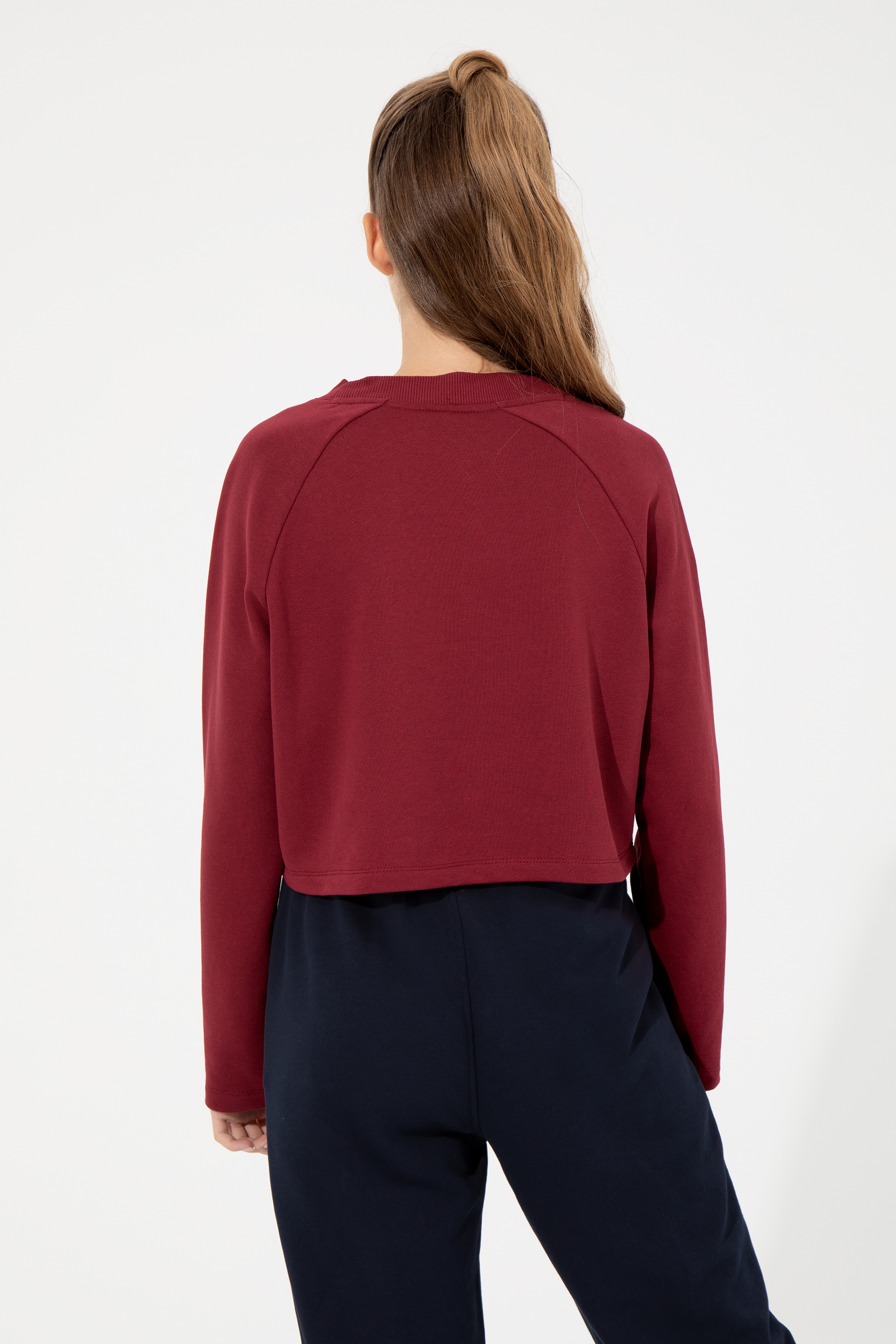 Kadın Vİşne Bisiklet Yaka Sweatshirt