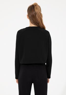 Kadın Siyah Bisiklet Yaka Sweatshirt - 50261257024