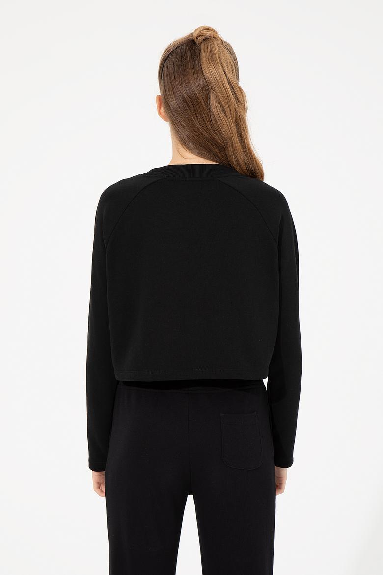 Kadın Siyah Bisiklet Yaka Sweatshirt - 50261257024