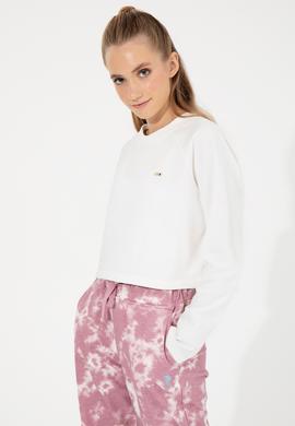 Kadın Ekru Bisiklet Yaka Sweatshirt - 50261257008