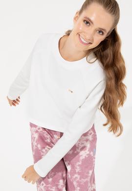 Kadın Ekru Bisiklet Yaka Sweatshirt - 50261257008