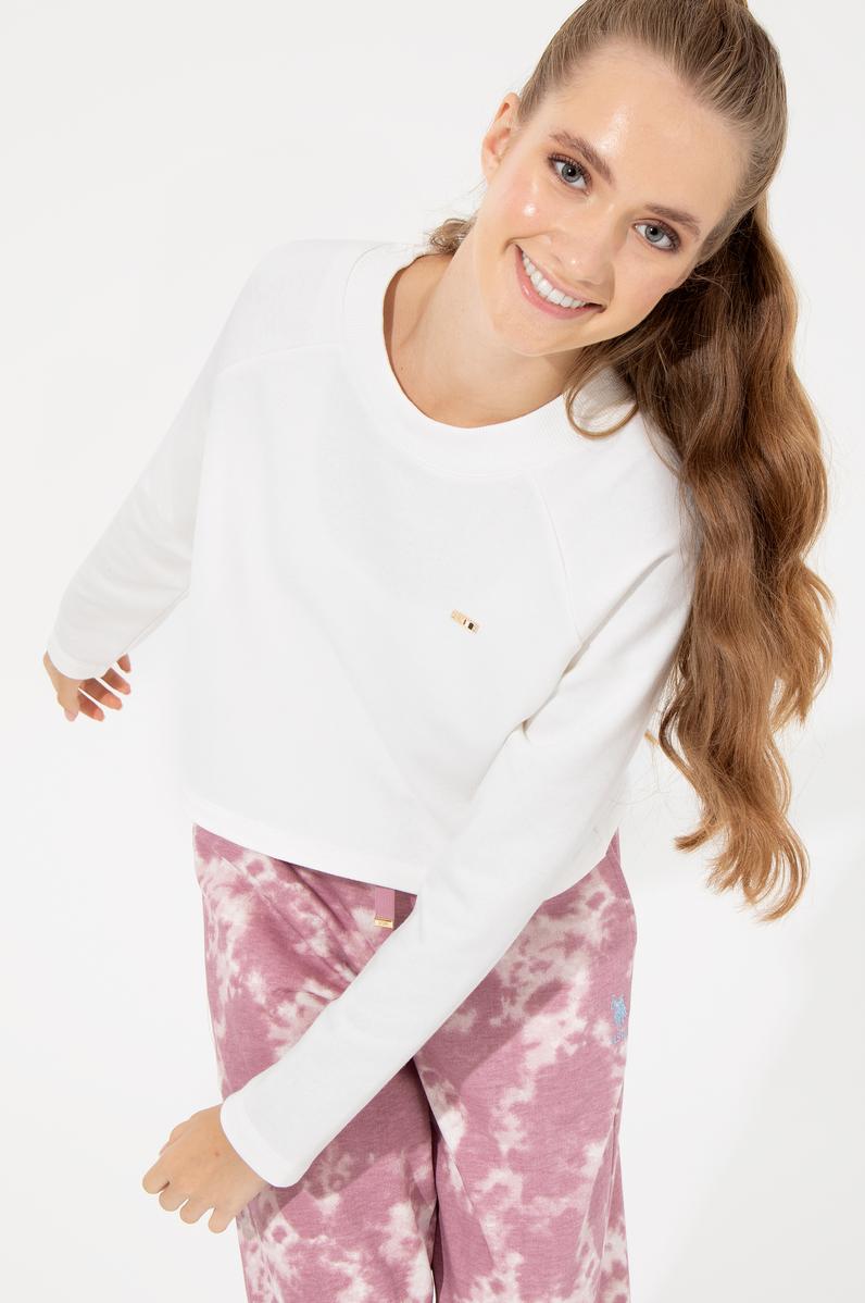 Kadın Ekru Bisiklet Yaka Sweatshirt