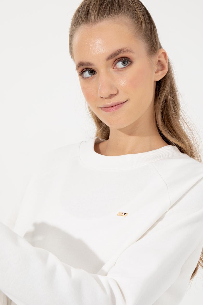 Kadın Ekru Bisiklet Yaka Sweatshirt - 50261257008