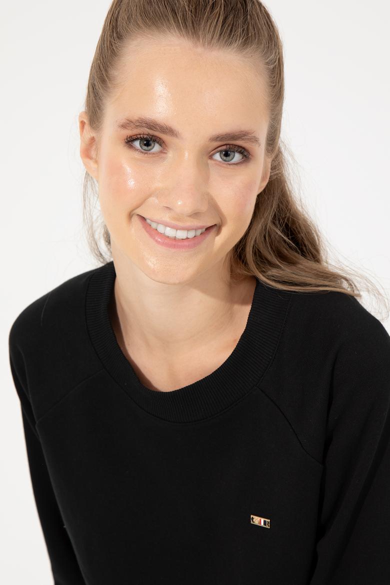 Kadın Siyah Bisiklet Yaka Sweatshirt - 50261257024