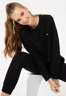 Kadın Siyah Bisiklet Yaka Sweatshirt - 50261257024