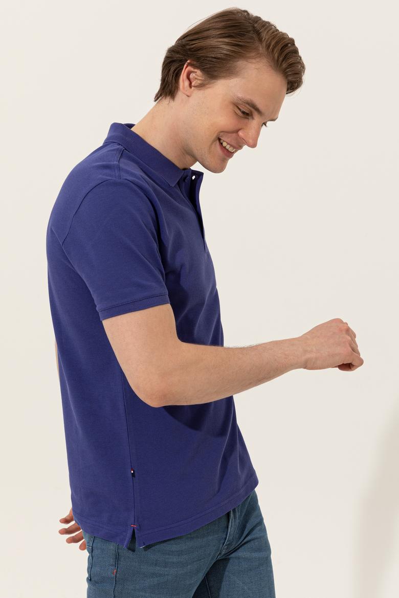 Erkek Mavi Basic Polo Yaka Tişört