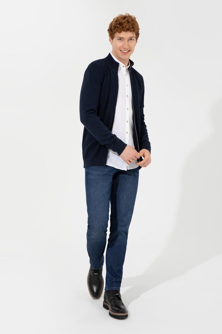 Erkek Lacivert Basic Triko Hırka - 50251875017