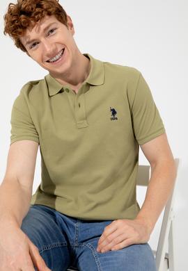 Erkek Koyu Haki Polo Yaka Basic T-Shirt - 50249153320