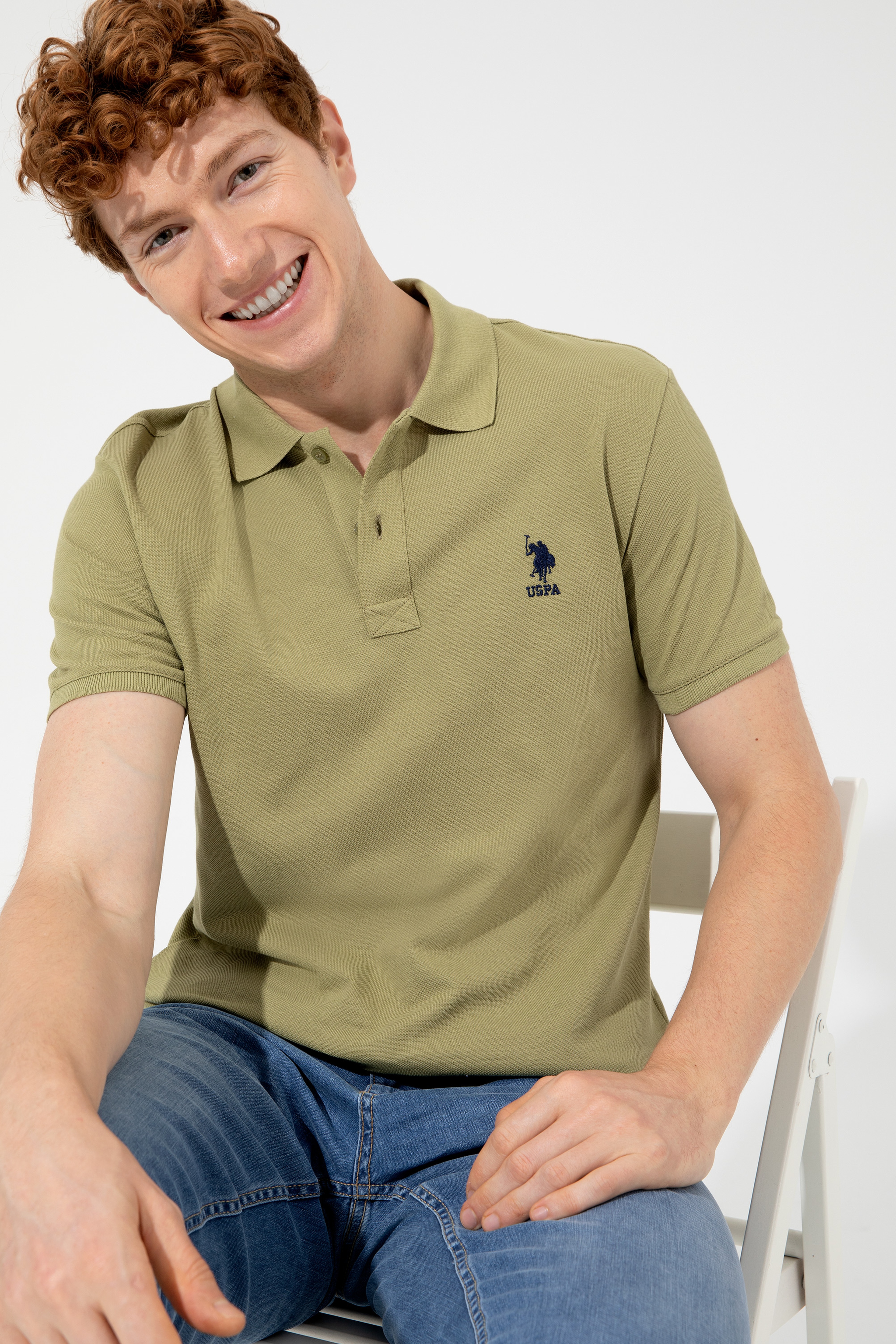 Erkek Koyu Haki Polo Yaka Basic T-Shirt - Image 2