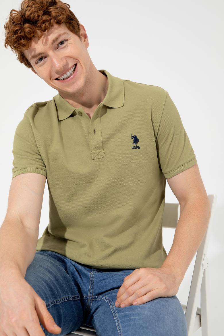 Erkek Koyu Haki Polo Yaka Basic T-Shirt - 50249153320