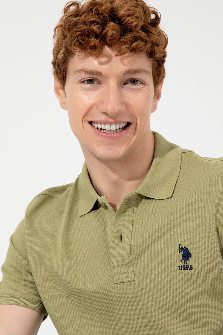 Erkek Koyu Haki Polo Yaka Basic T-Shirt - 50249153320