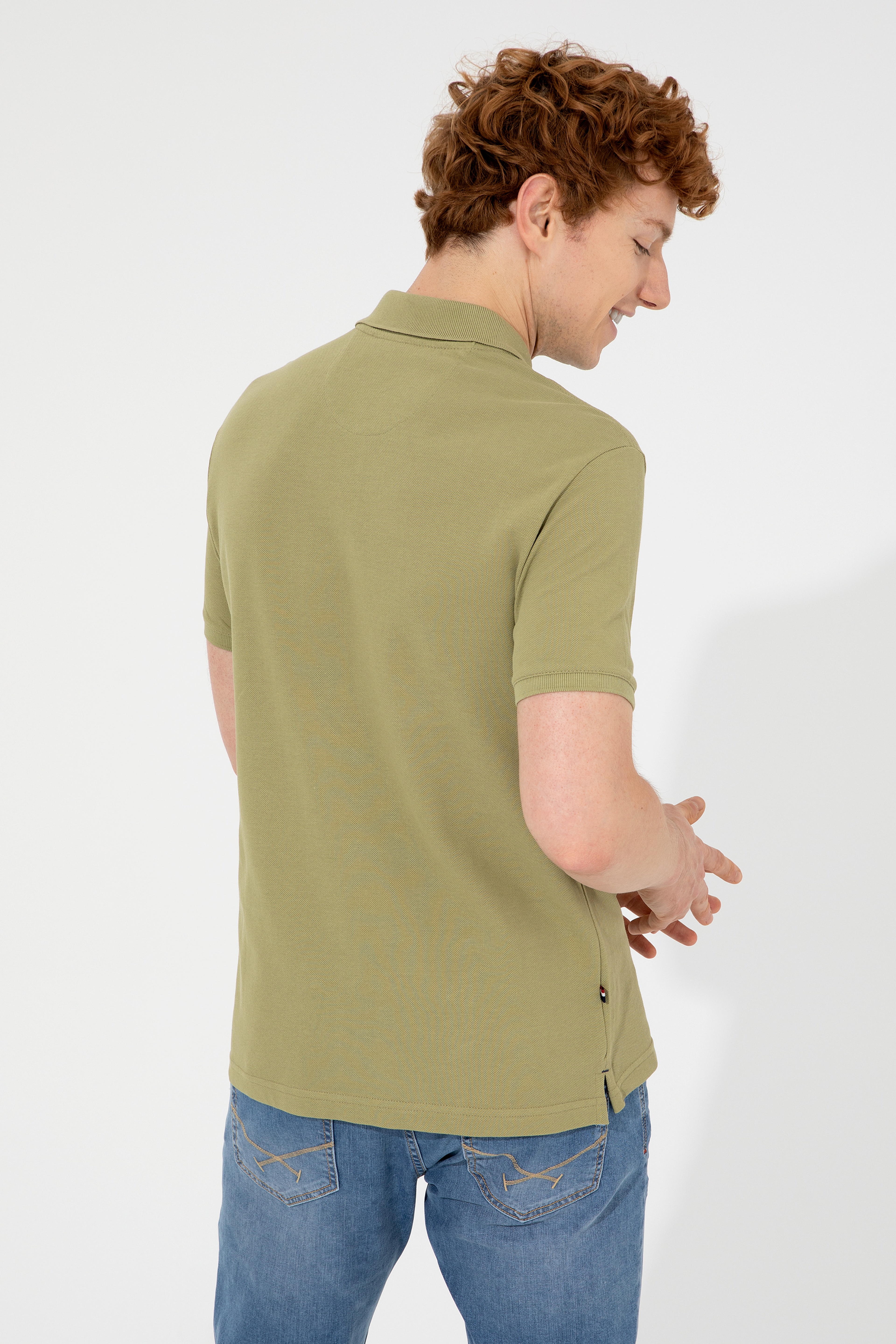 Erkek Koyu Haki Polo Yaka Basic T-Shirt - Image 5